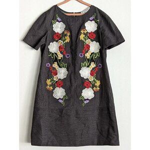 Nicole Miller New York Sz 6 Embroidered Floral Denim Style Shift Dress A Line s